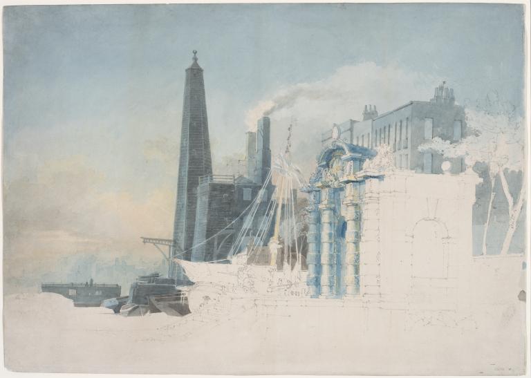 Joseph Mallord William Turner, ‘London: York House Water-Gate, Westminster, with York Buildings Waterworks’ 1794-5