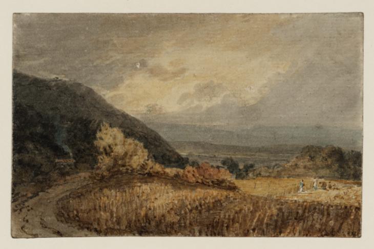 Joseph Mallord William Turner, ‘A Hilly Landscape, with Reapers in a Cornfield: ?Middleton Vale, Yorkshire’ c.1797