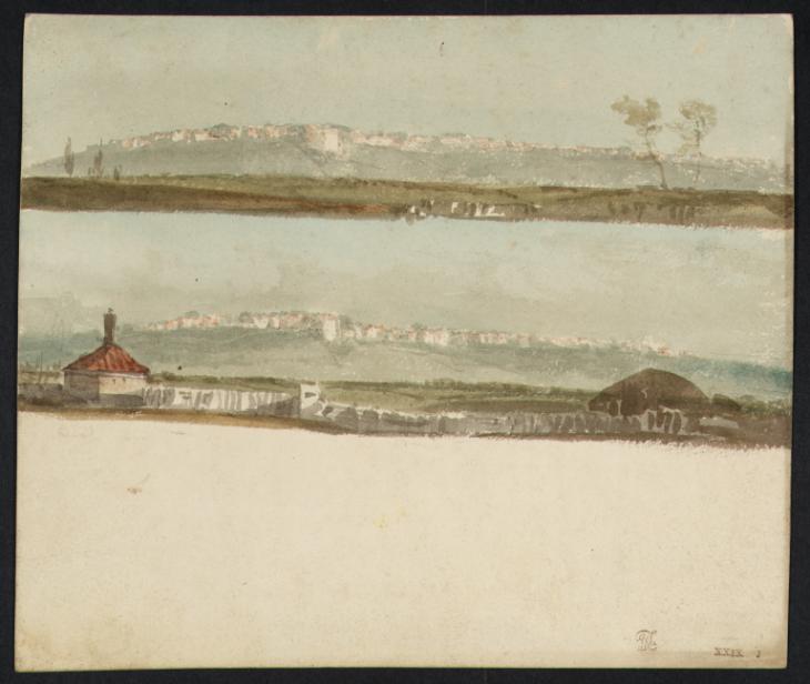 Joseph Mallord William Turner, ‘Two Views of a Town on a Distant Ridge’ 1798