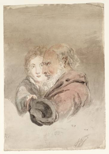 Joseph Mallord William Turner, ‘Sheet of Studies: An Old Bearded Man Seen in Profile with a Boy Reaching Past him, Holding a Hat’ c.1796-7
