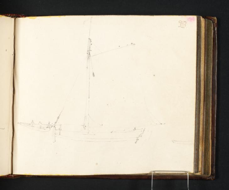 Joseph Mallord William Turner, ‘A Sailing Boat with a Dinghy and Men Furling a Sail on the Bowsprit’ 1796