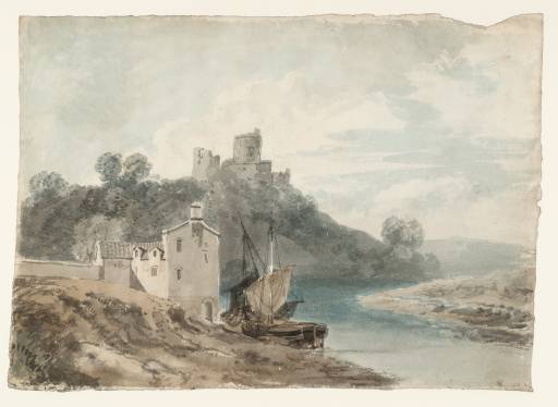 Joseph Mallord William Turner, ‘A Ruined Castle above a River, with Boats near a House in the Foreground’ ?1797
