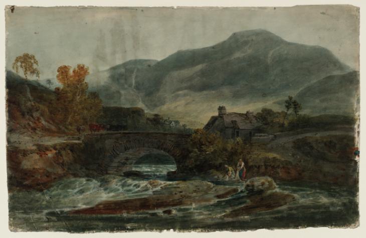 Joseph Mallord William Turner, ‘North Wales: A Single-Arched Stone Bridge and a Cottage, with ?Aran Fawddwy Beyond’ c.1798