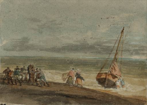 Joseph Mallord William Turner, ‘Fishermen Hauling a Boat through Surf on a Windlass’ 1796-7