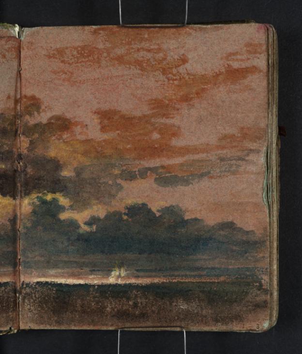 Joseph Mallord William Turner, ‘Study of a Cloudy Sunset Sky over Dark Sea, with a Ship in Sunlight’ 1796-7