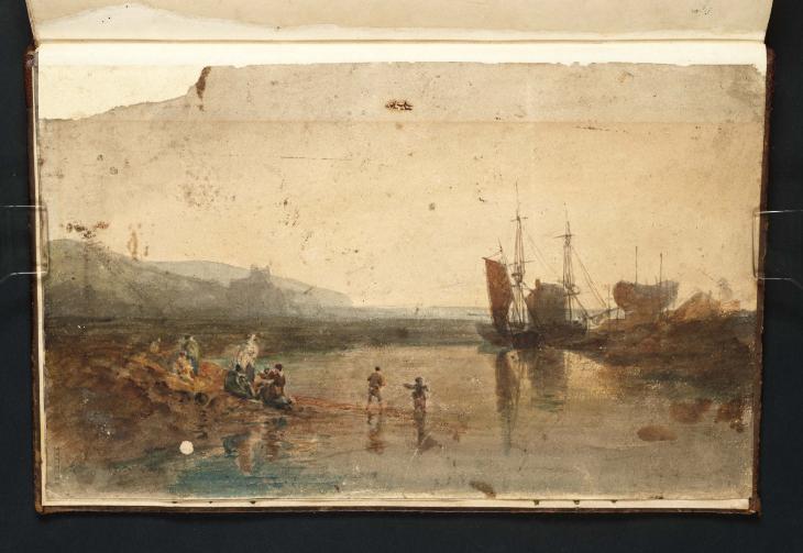 Joseph Mallord William Turner, ‘Figures by the Water, with Ships and Buildings at Tygwyn Ferry, and Harlech Castle in the Distance’ 1798