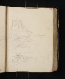 Dunstanburgh Castle on a Cliff above a Stormy Sea, with a Small Boat, Joseph Mallord William Turner, 1798, Graphite on paper