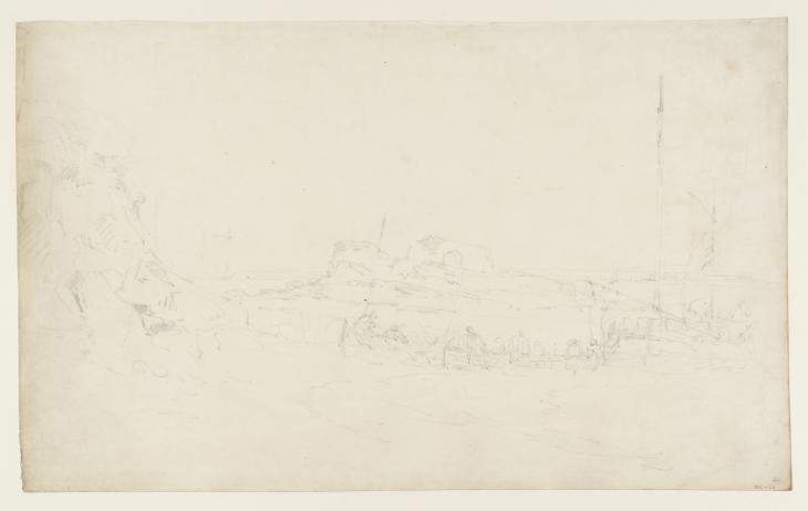 Joseph Mallord William Turner, ‘An Island in the Severn with a Ruined Chapel; Fishermen Pulling their Boats Ashore’ 1798