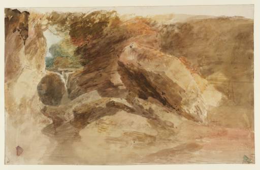 Joseph Mallord William Turner, ‘Rocks under a Cliff, with a Stream Falling into a Narrow Channel’ 1798