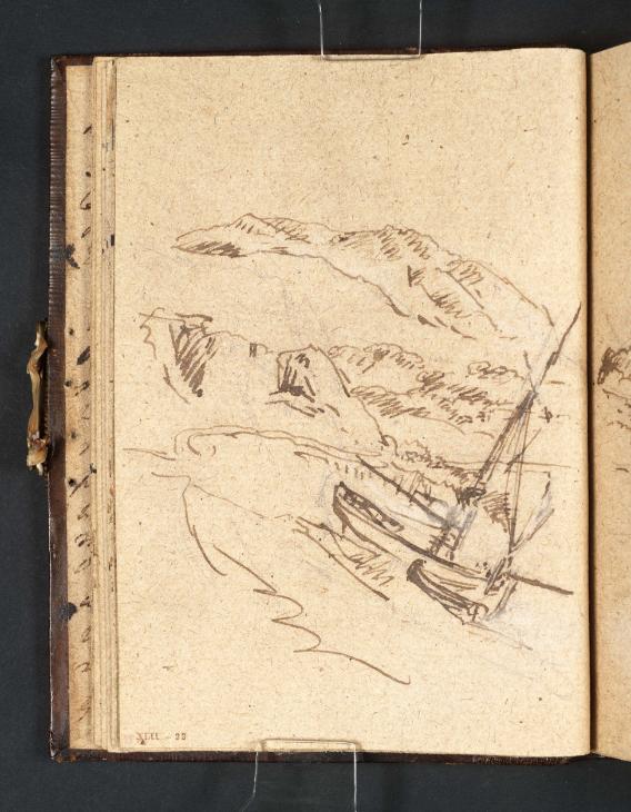 Joseph Mallord William Turner, ‘A Small Boat Beached on the Bank of a River among Wooded Hills’ 1798
