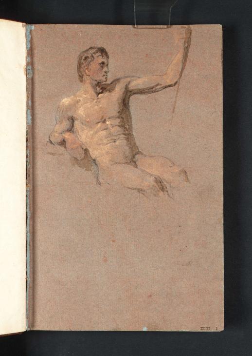 Joseph Mallord William Turner, ‘A Seated Male Nude with Raised Left Arm Holding a Staff’ c.1798-9