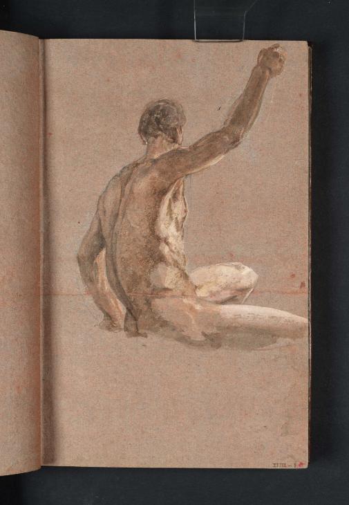 Joseph Mallord William Turner, ‘A Seated Male Nude with Raised Right Arm, Seen from Behind’ c.1798-9