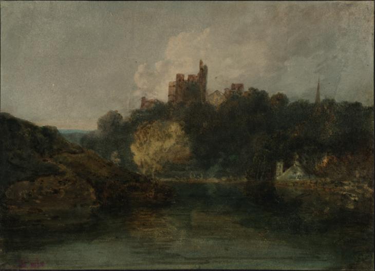 Joseph Mallord William Turner, ‘A Castle on a Wooded Bank above a River, with a Church Spire to the Right’ 1798