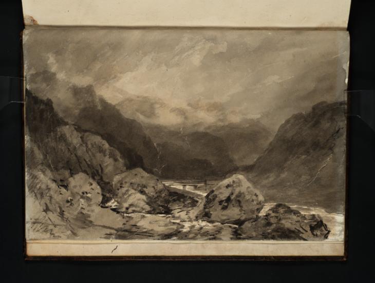 Joseph Mallord William Turner, ‘A River with a Stone Footbridge, among Mountains (?the Glaslyn near Beddgelert)’ 1799
