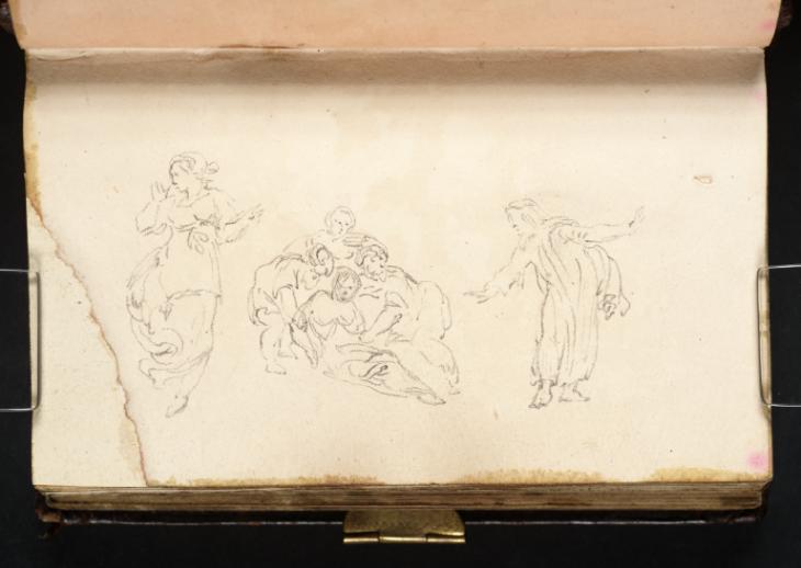 Joseph Mallord William Turner, ‘A Dancing Female Figure; a Group of Three Figures Lifting a Fourth from the Ground; a Male Figure with Outstretched Arms’ 1799