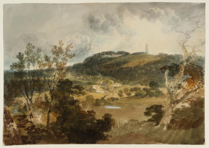 Joseph Mallord William Turner, ‘Fonthill: View across a Valley towards the Unfinished Tower of the Abbey, from the North-East’ 1799