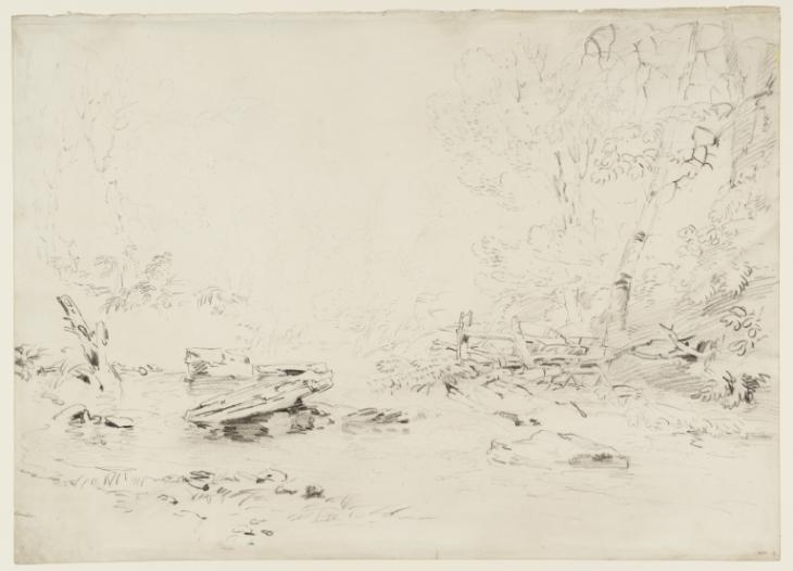 Joseph Mallord William Turner, ‘Rocks in a Stream, with a Fence and Trees Beyond’ ?1799