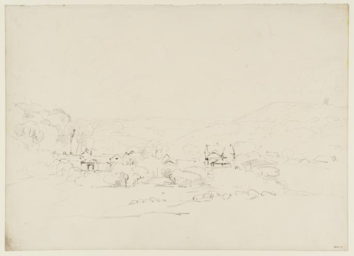 Joseph Mallord William Turner, ‘Fonthill: Farm Buildings, with the Tower of the Abbey Visible behind a Hill to the Right’ 1799