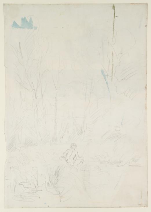 Joseph Mallord William Turner, ‘Trees by the Lake in Old Fonthill Park, with a River God seated among Rushes’ 1799