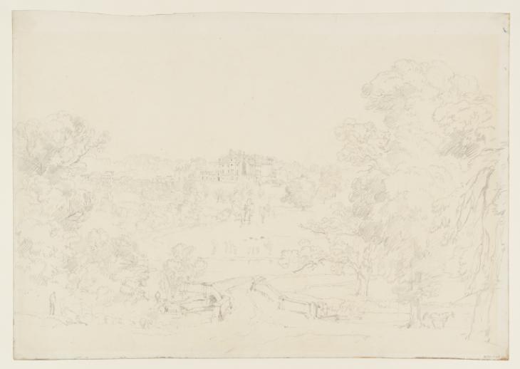 Joseph Mallord William Turner, ‘Cassiobury: The House Seen across the Park, from the South-West, with River and Bridge’ 1807