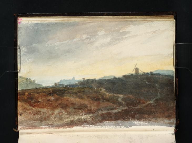 Joseph Mallord William Turner, ‘Distant View of Whitby from the Moors, with a Windmill against a Sunset Sky and the Church Beyond’ 1801