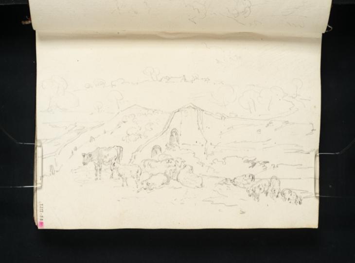 Joseph Mallord William Turner, ‘Landscape with a Flock of Sheep Crossing a Bridge, with a Calf, Sheep and Pigs in the Foreground’ 1801