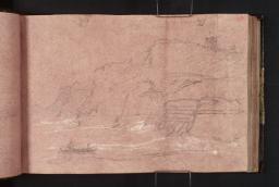 Cliffs, with the Ruins of ?Whitby Abbey Partially Visible Above; A Small Boat in the Foreground and a Quay to the Right, Joseph Mallord William Turner, 1801, Graphite on paper