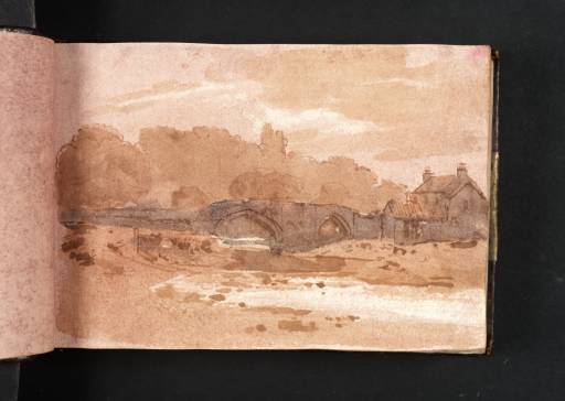 Joseph Mallord William Turner, ‘A Ruined Tower on a Wooded Hill above a Two-Arched Bridge and Cottage’ 1801