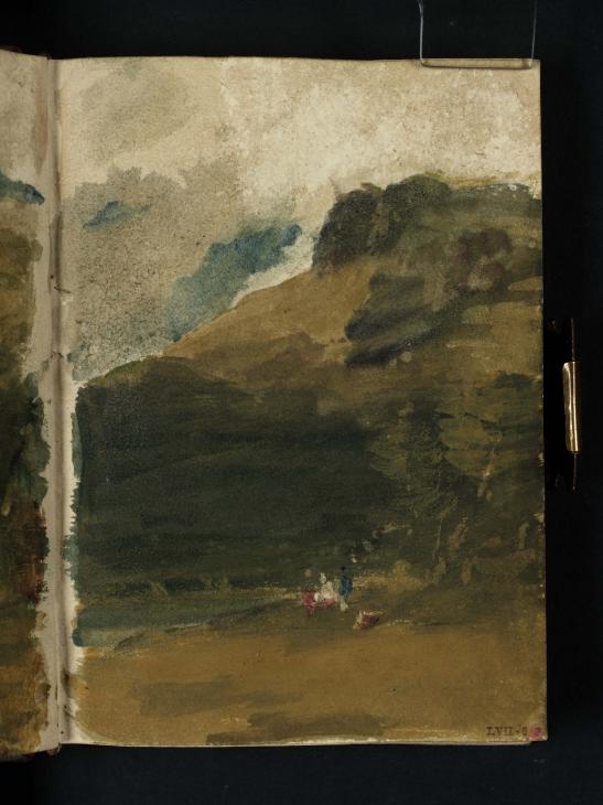 Joseph Mallord William Turner, ‘Figures on a Field with Woods and Hills Beyond, with Mountains Rising into Clouds Above’ 1801