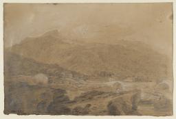 The Village of Killin, with Ben Lawers Beyond, from the Falls of Dochart, Joseph Mallord William Turner, c.1801, Chalk, graphite and watercolour on paper