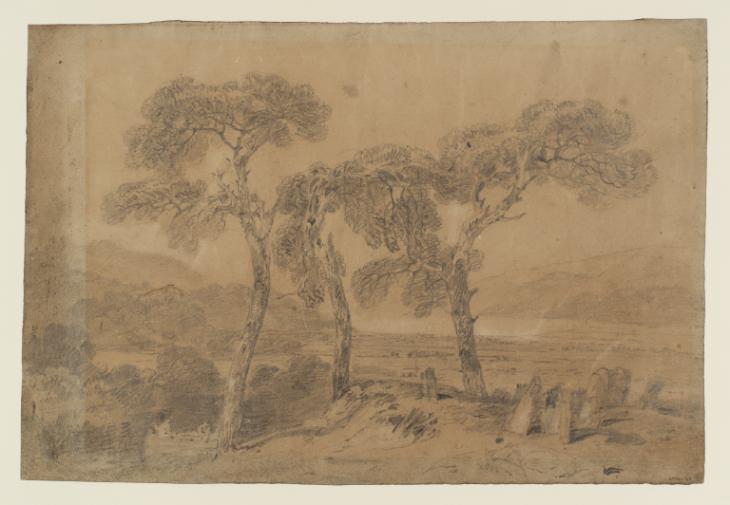 Joseph Mallord William Turner, ‘Three Scots Pines, with a Valley and Loch beyond and a Graveyard in the Foreground’ 1801