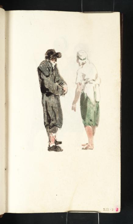 Joseph Mallord William Turner, ‘A Man in a Black Coat and Hat; a Woman in a White Cap and Chemise with a Green Skirt and Bare Feet’ 1801