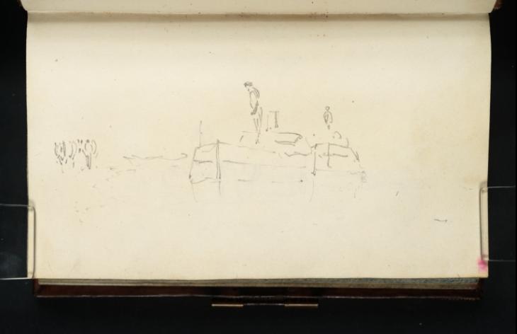 Joseph Mallord William Turner, ‘Two Barges, with Men Standing on their Decks, and Two Horses on the Towpath Nearby’ 1801
