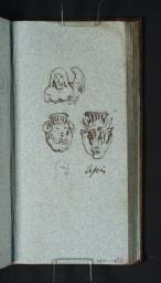Studies of a Female Head and Bust, and of a Male Head with Ram’s Horns, and of a Bull’s Head; A Bird’s Head, Joseph Mallord William Turner, c.1799–1800