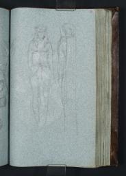 Two Sketches of an Egyptian Deity, from Front and Side; A Group of Figures: A Man Bending over Two Kneeling Figures, Joseph Mallord William Turner, c.1799–1802, Ink and graphite on paper