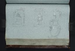 Studies of a Classical Altar, of a Ewer, and of a Ring, a Goblet and ?a Horn Cup, Joseph Mallord William Turner, c.1799–1802, Ink and graphite on paper
