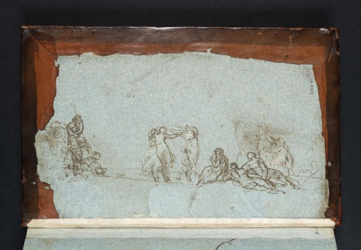 Joseph Mallord William Turner, ‘A Group of Figures, with Some Reclining, and Others Dancing to a Harpist’ c.1799-1800 (Inside back cover of sketchbook)