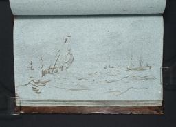 Boats and Ships at Sea, Perhaps Related to ‘The Mouth of the Thames’, Joseph Mallord William Turner, c.1799–1802, Ink and graphite on paper