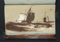 Shipping at Sea, with a Small Boat in the Foreground, Possibly a Study for the ‘Egremont Sea Piece’, Joseph Mallord William Turner, c.1799–1802, Ink and graphite on paper