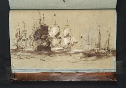 Large Ships under Sail near a Group of Small Boats ?beside a Quay, Joseph Mallord William Turner, c.1799–1802, Ink and graphite on paper