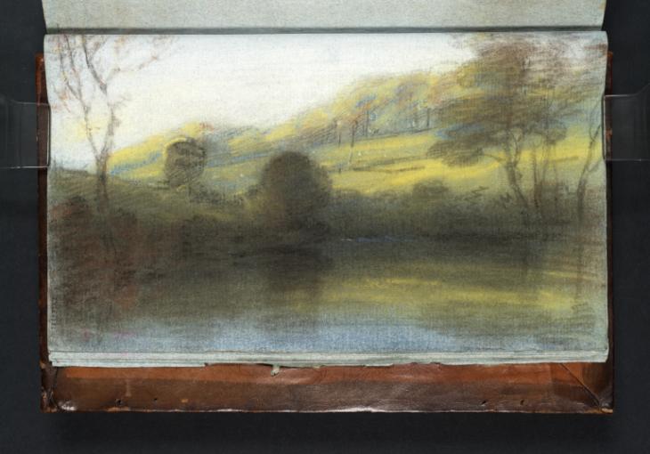 Joseph Mallord William Turner, ‘Trees on a Sunlit Hillside with a River or Lake in the Foreground’ c.1799-1802