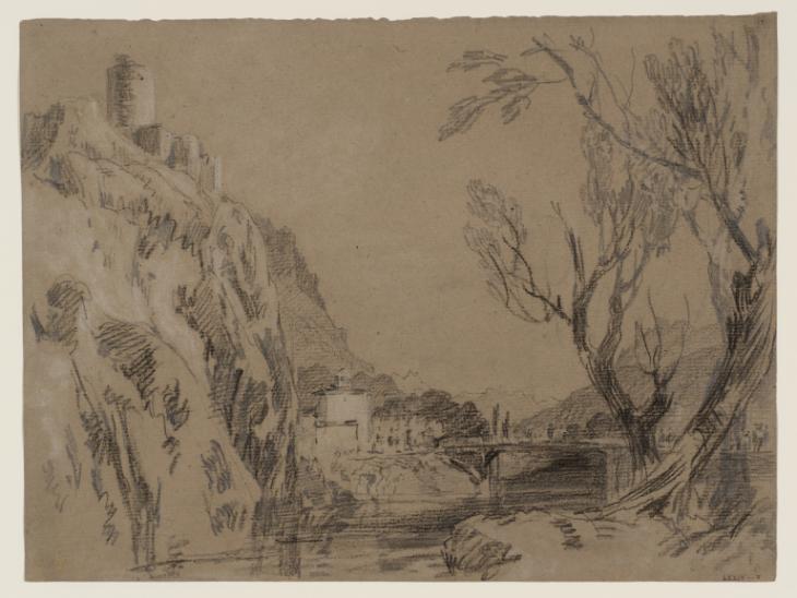Joseph Mallord William Turner, ‘Martigny: Bridge over the River Drance, with the Chapel of Our Lady of Compassion, and La Bâtiaz’ 1802