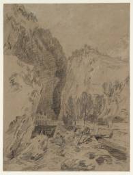 The Baths of St Didier, near Courmayeur, Val d’Aosta, Joseph Mallord William Turner, 1802, Chalk, gouache and graphite on paper