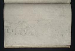 Unterseen; the Village Square, Rathaus and Church, the Jungfrau in the Distance, Joseph Mallord William Turner, 1802, Chalk and graphite on paper