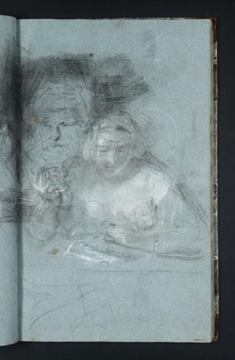 Joseph Mallord William Turner, ‘A Woman Leaning on a Sill or Table, with an Old Man Pushing aside a Curtain behind Her’ c.1799-1805