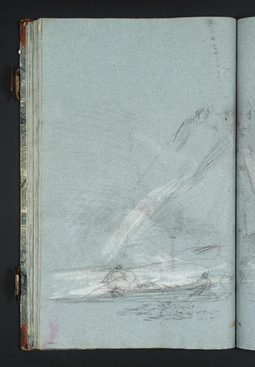 A Rowing Boat with Figures on a Beach, with a High Cliff Beyond; ?A Packet Boat