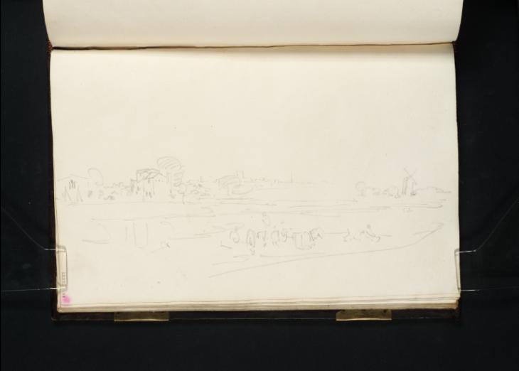 Joseph Mallord William Turner, ‘Chester: The City in the Distance, the River in the Foreground with Figures and Animals beside It, and a Windmill to the Right’ 1801