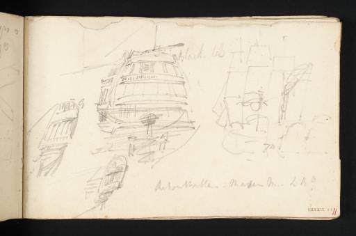 Joseph Mallord William Turner, ‘Three Views of the Stern of a Man-of-War, and a Ship under Full Canvas’ 1805