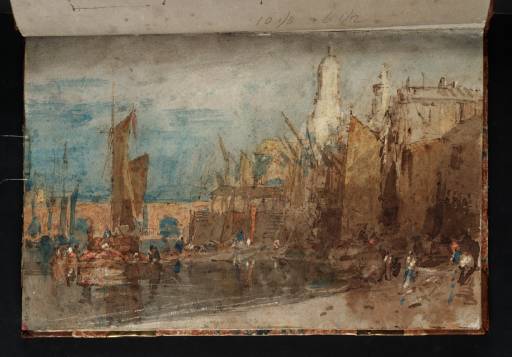 Joseph Mallord William Turner, ‘London Bridge from Downstream near the End of Billingsgate, with St Magnus-the-Martyr to the Right, the Monument Further to the Right’ c.1805-6