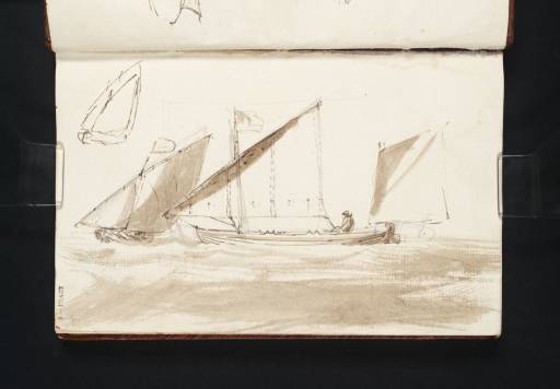 Joseph Mallord William Turner, ‘Diagrams and Studies of Boats: a Small Shallow-Draughted, Broad-Beamed Boat with Lateen Rig, Sailing, and Another, Sprit-Rigged, Beyond’ 1805